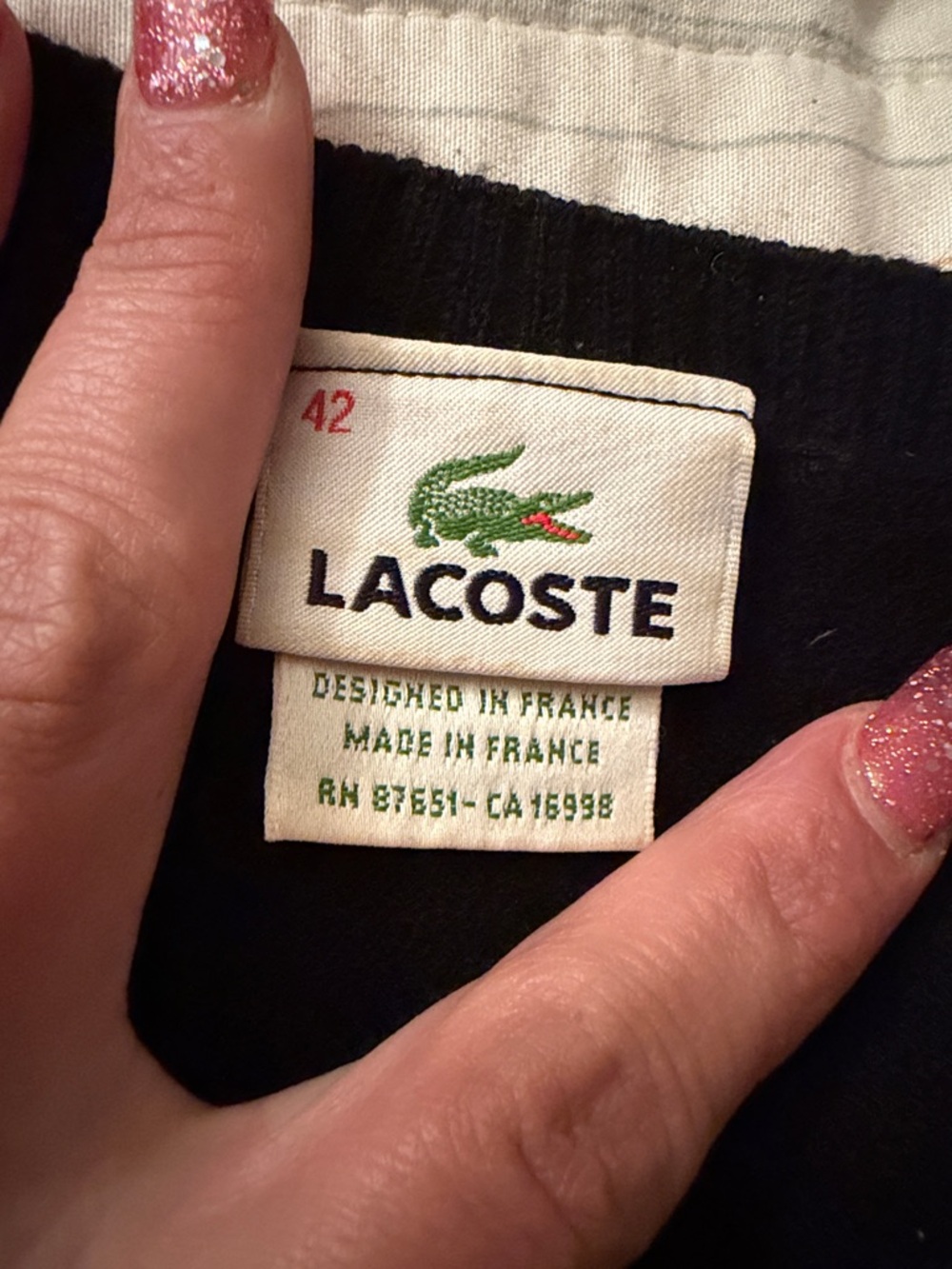Lacoste Vintage Y2K Black Knit Pullover with Large White Instatsia Croc 🐊 Motif - Picture 2 of 10